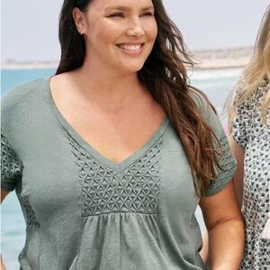 Torrid Belle Isle Textured Green V-Neck Top